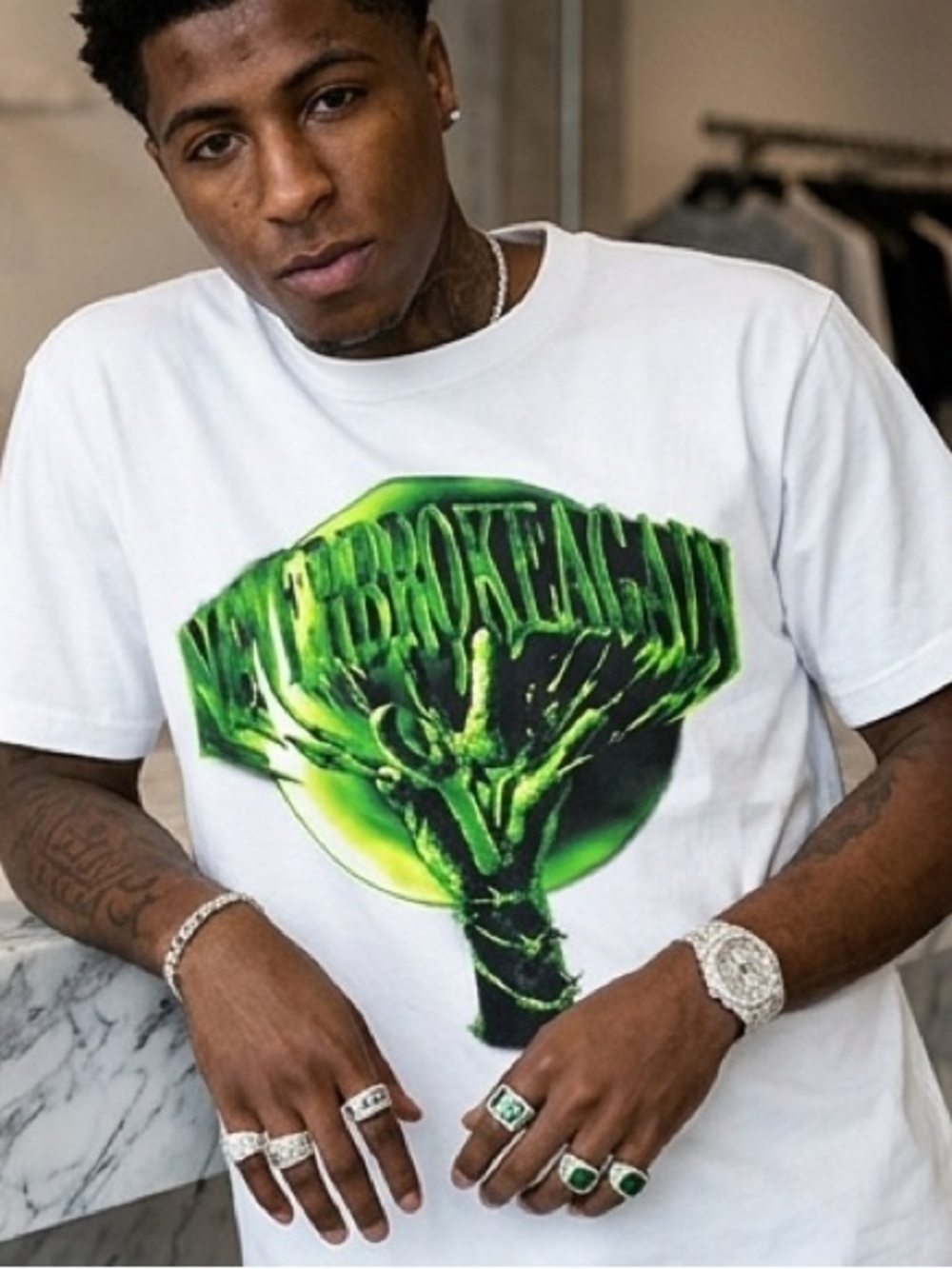 🔥 Vlone x Never Broke Again Slime Tee (White, Size L) 🤮 Rare Collaboration!